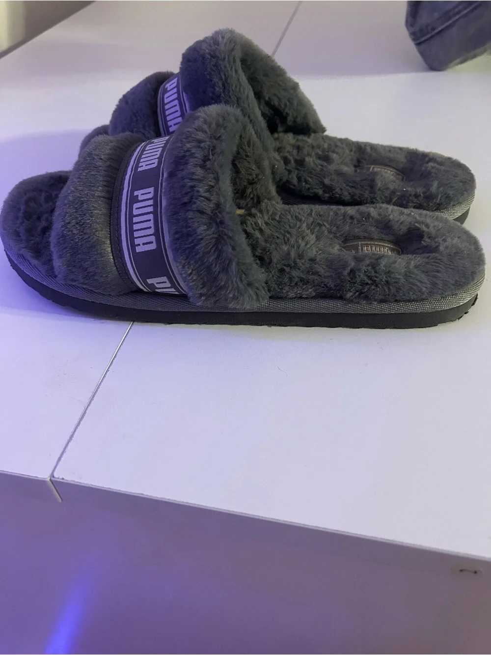 Puma Gray Plush Furry Slide Sandals